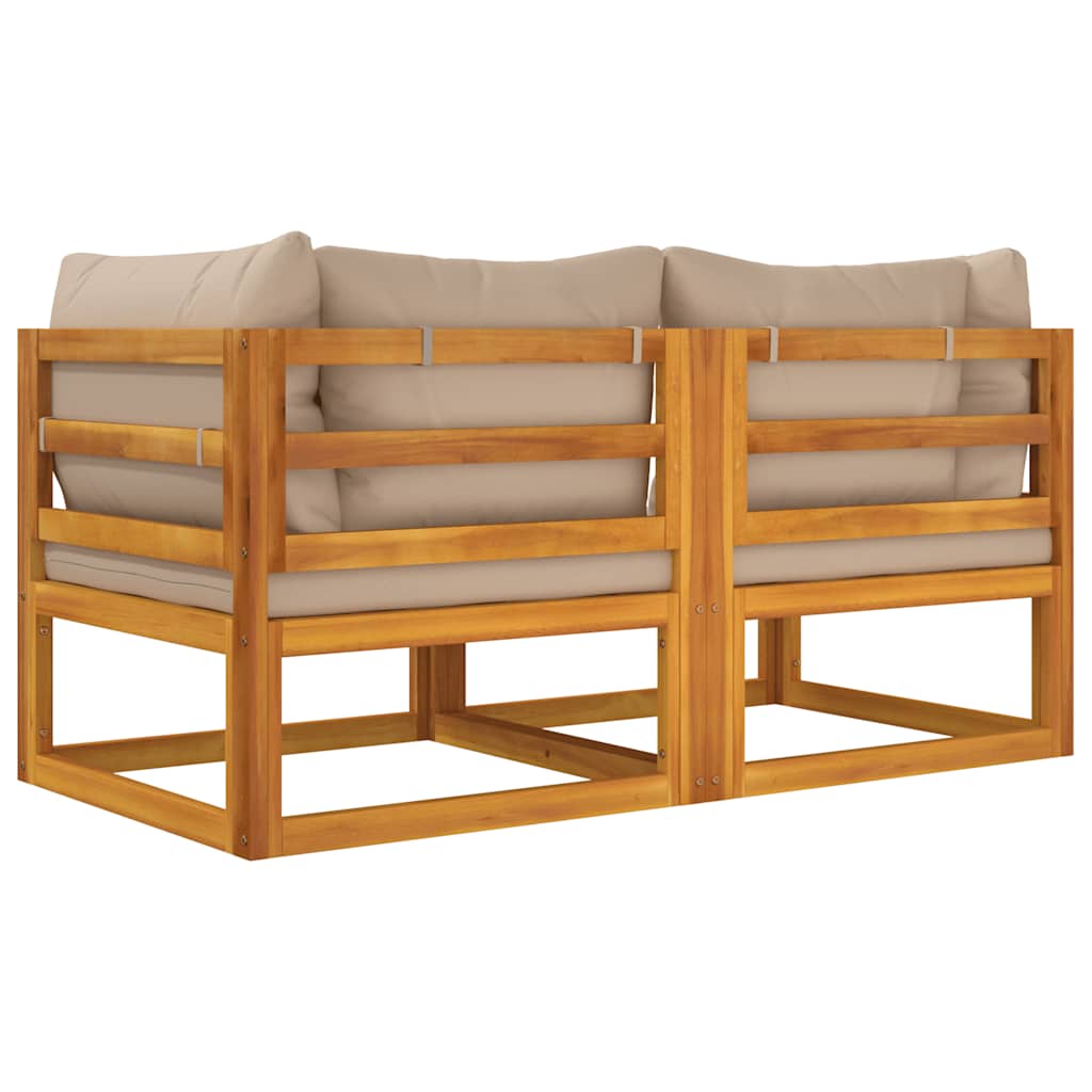 Canapele colț modulare, 2 buc, perne taupe, lemn masiv acacia