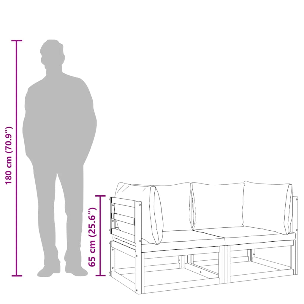 Canapele colț modulare, 2 buc, perne taupe, lemn masiv acacia