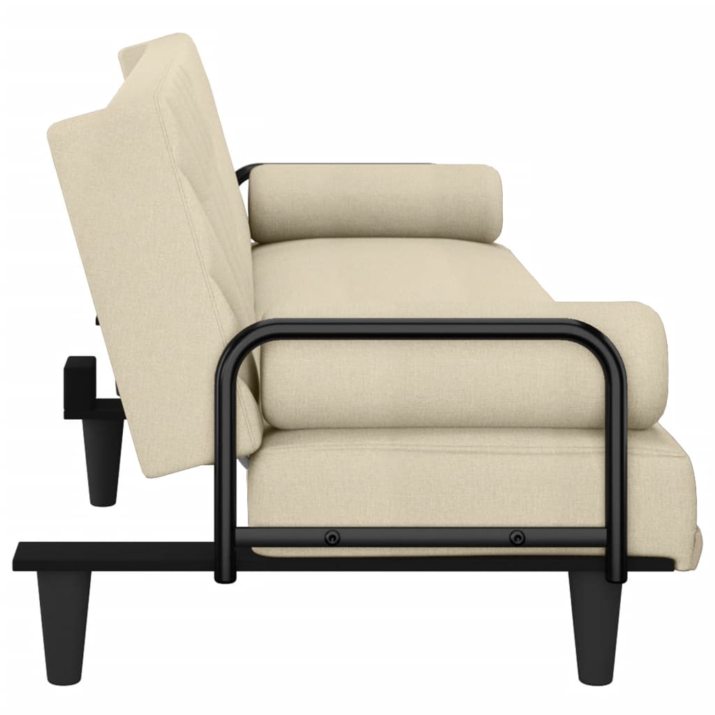 Canapea extensibilă cu cotiere, crem, material textil