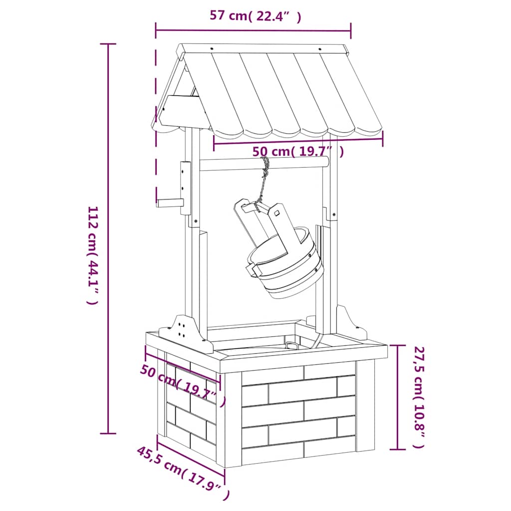 Fântână de dorințe cu pompă, 57x50x112 cm, lemn masiv de brad