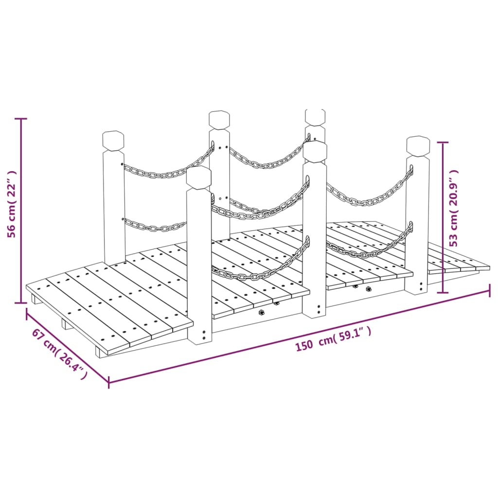 Pod de grădină balustrade cu lanț 150x67x56 cm lemn masiv molid