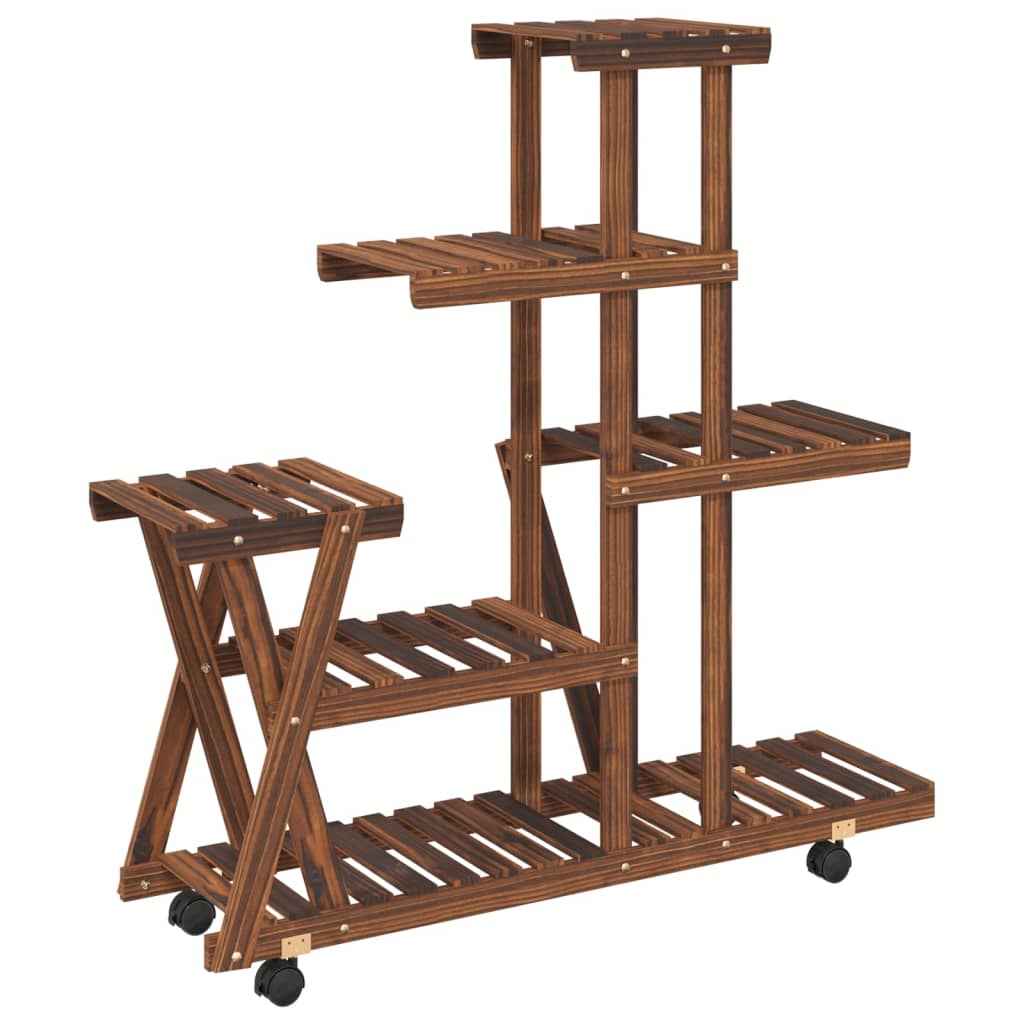 Suport pentru flori cu roți, 95x25x101 cm, lemn masiv de brad