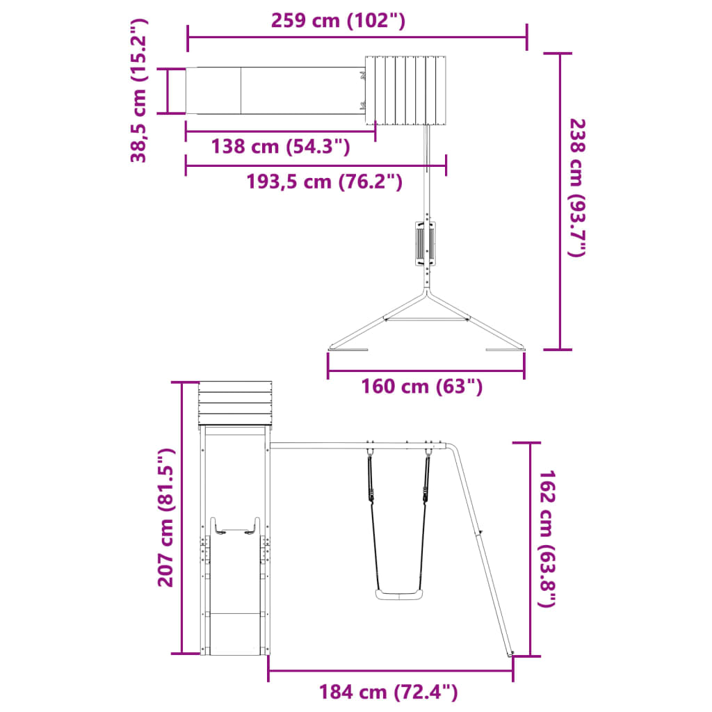 Set de joacă pentru exterior, lemn masiv de pin