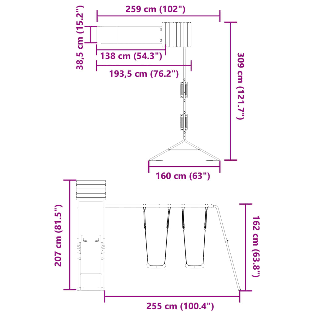 Set de joacă pentru exterior, lemn masiv de pin