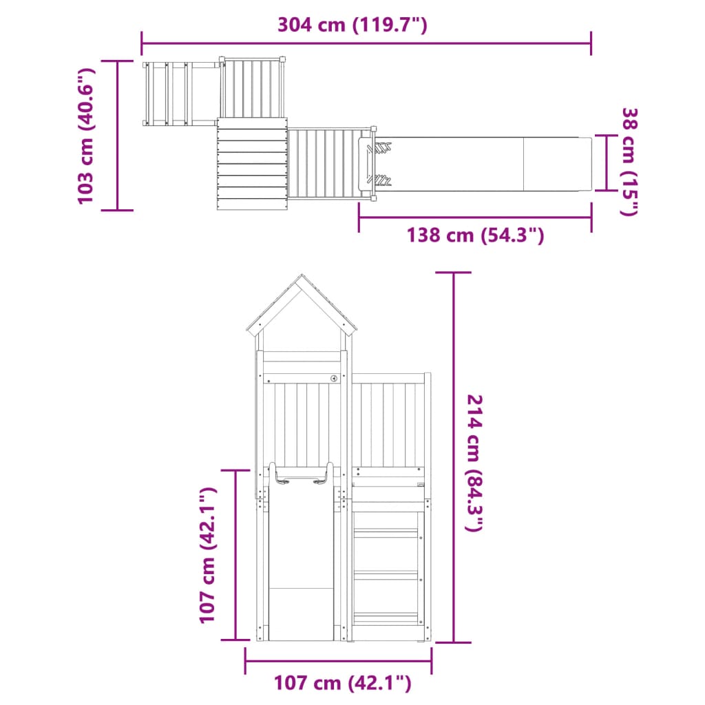 Set de joacă pentru exterior, lemn masiv de pin