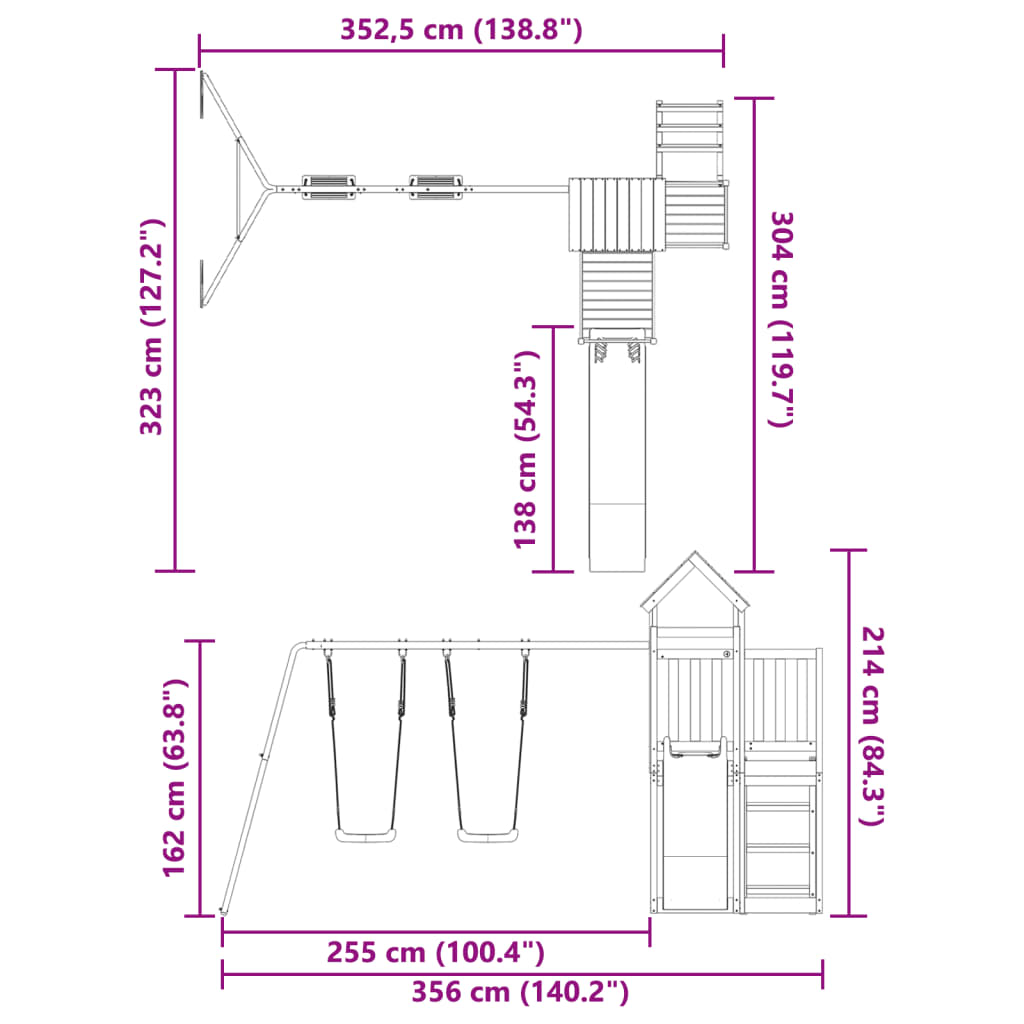 Set de joacă pentru exterior, lemn masiv de pin