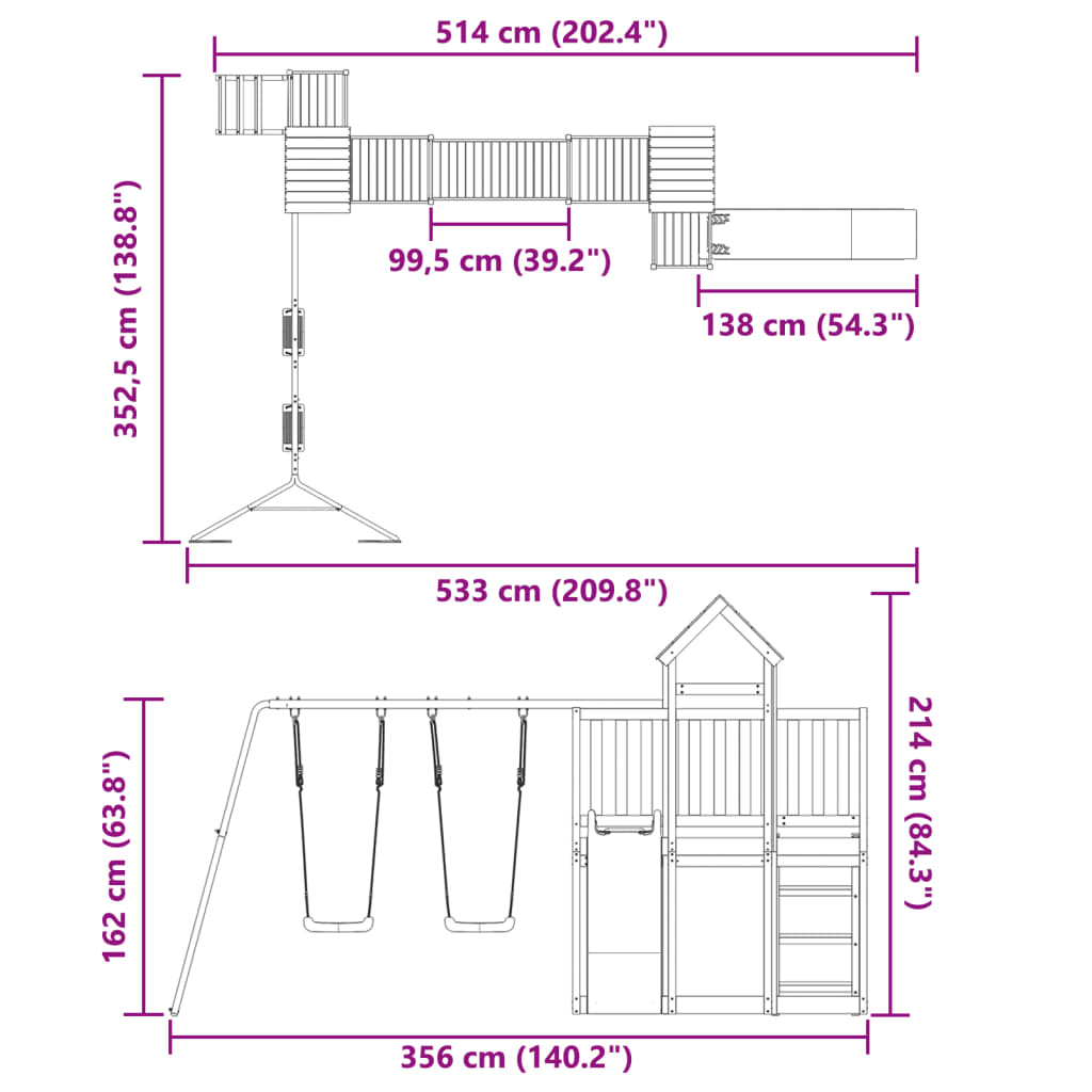 Set de joacă pentru exterior, lemn masiv de pin