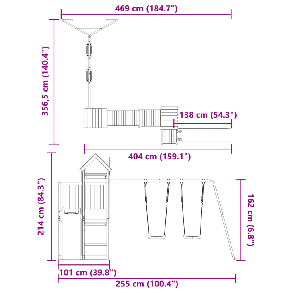 Set de joacă pentru exterior, lemn masiv de pin