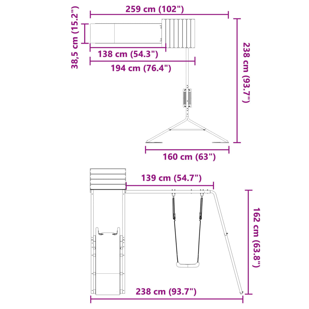 Set de joacă pentru exterior, lemn de pin impregnat