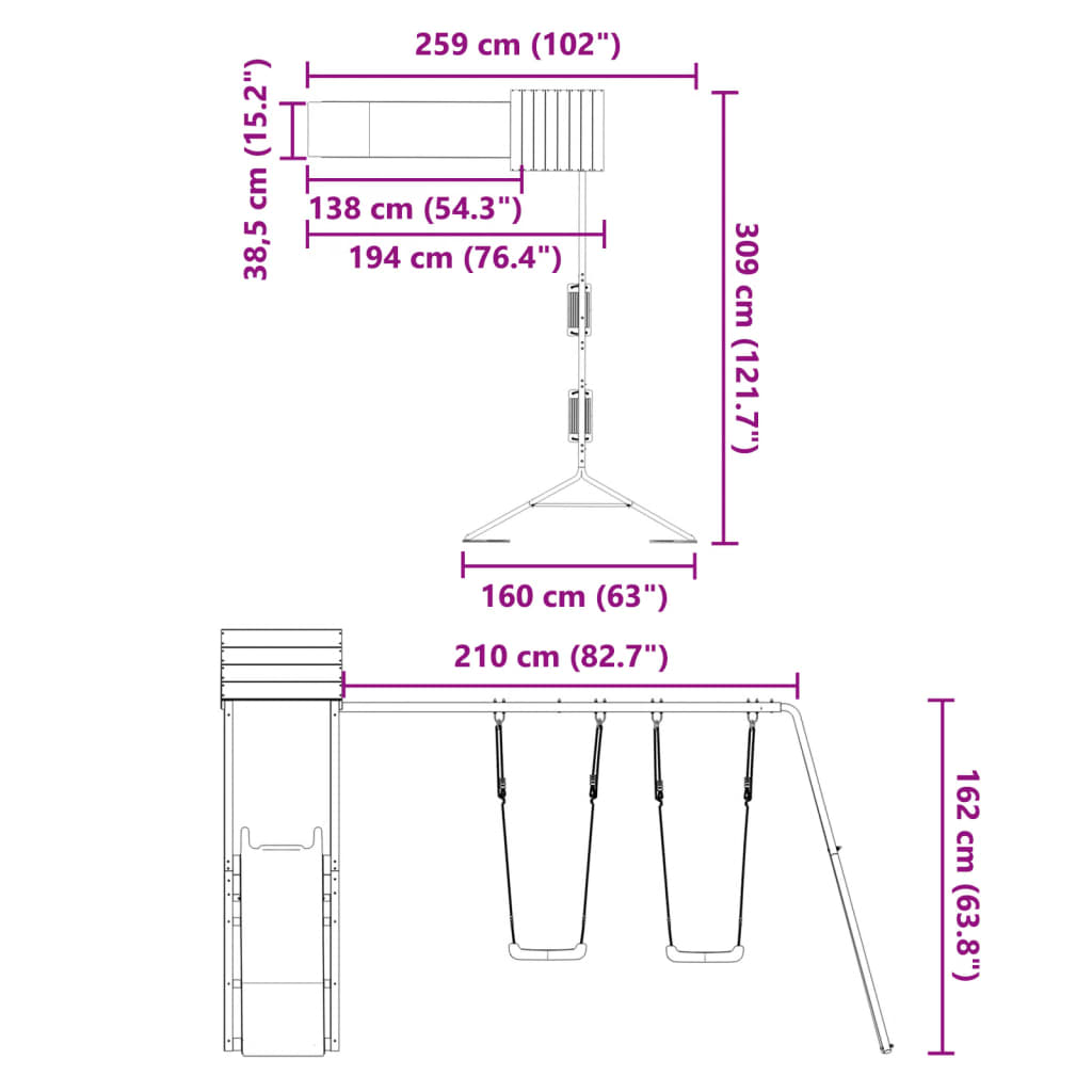 Set de joacă pentru exterior, lemn masiv de pin