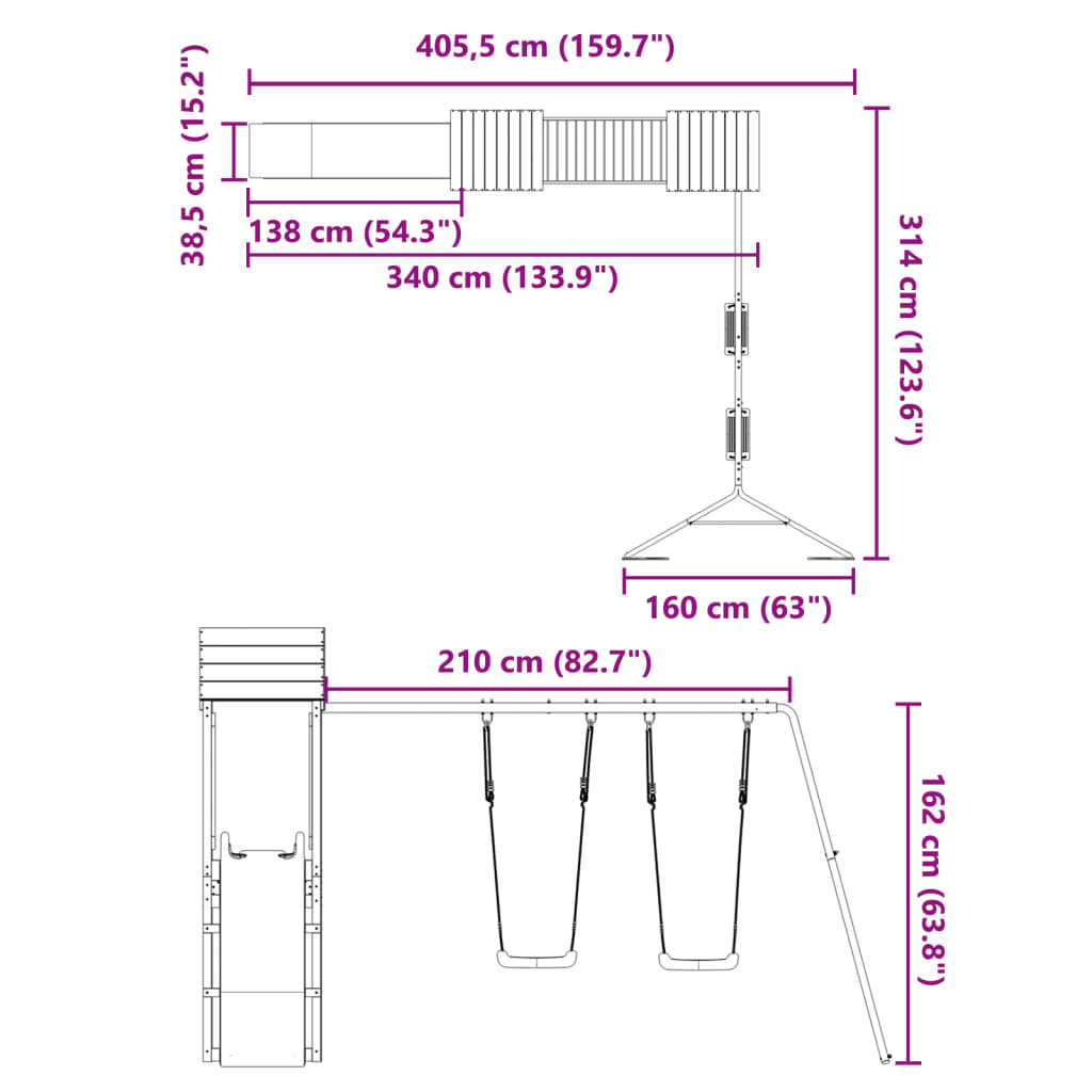 Set de joacă pentru exterior, lemn masiv de pin