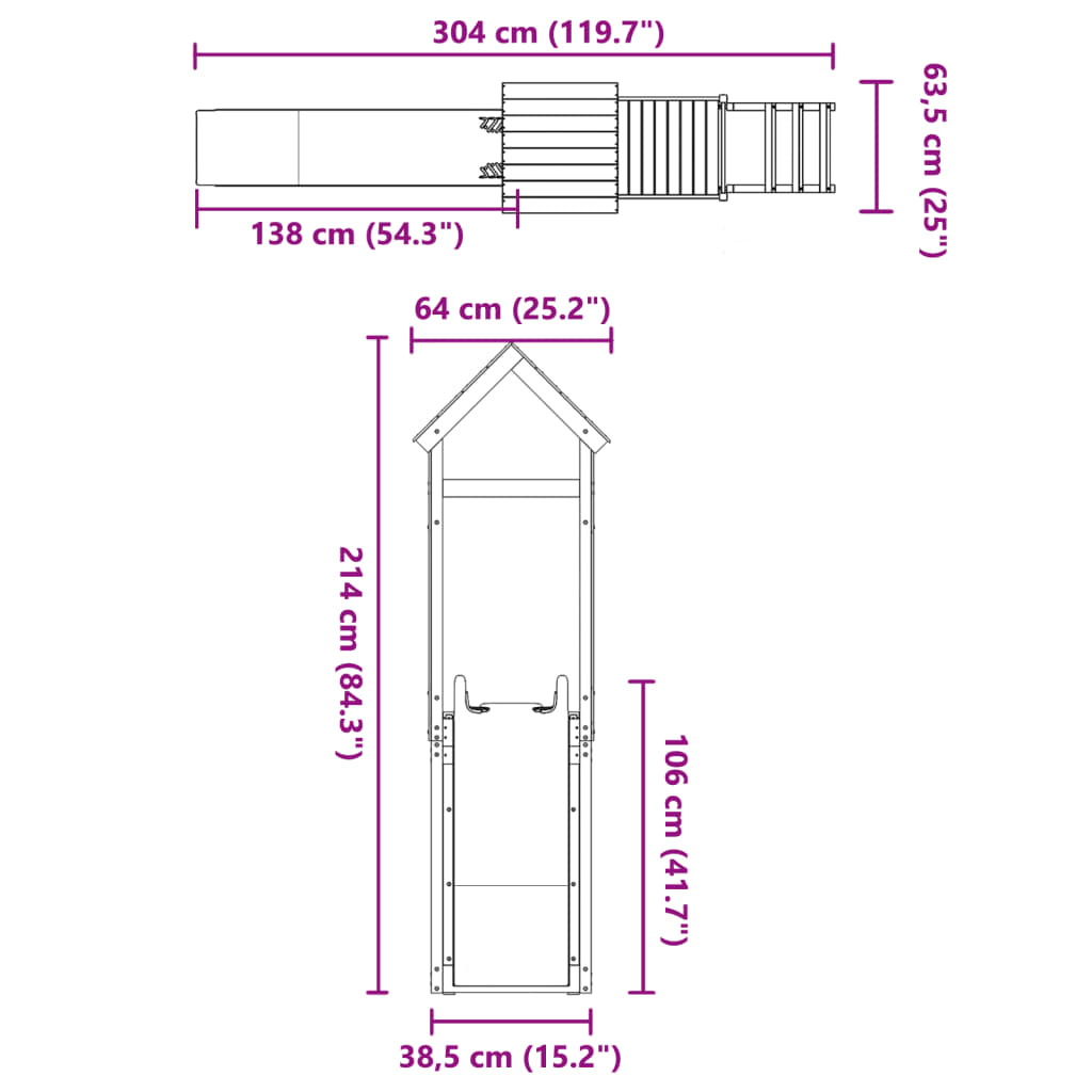 Set de joacă pentru exterior, lemn masiv de pin