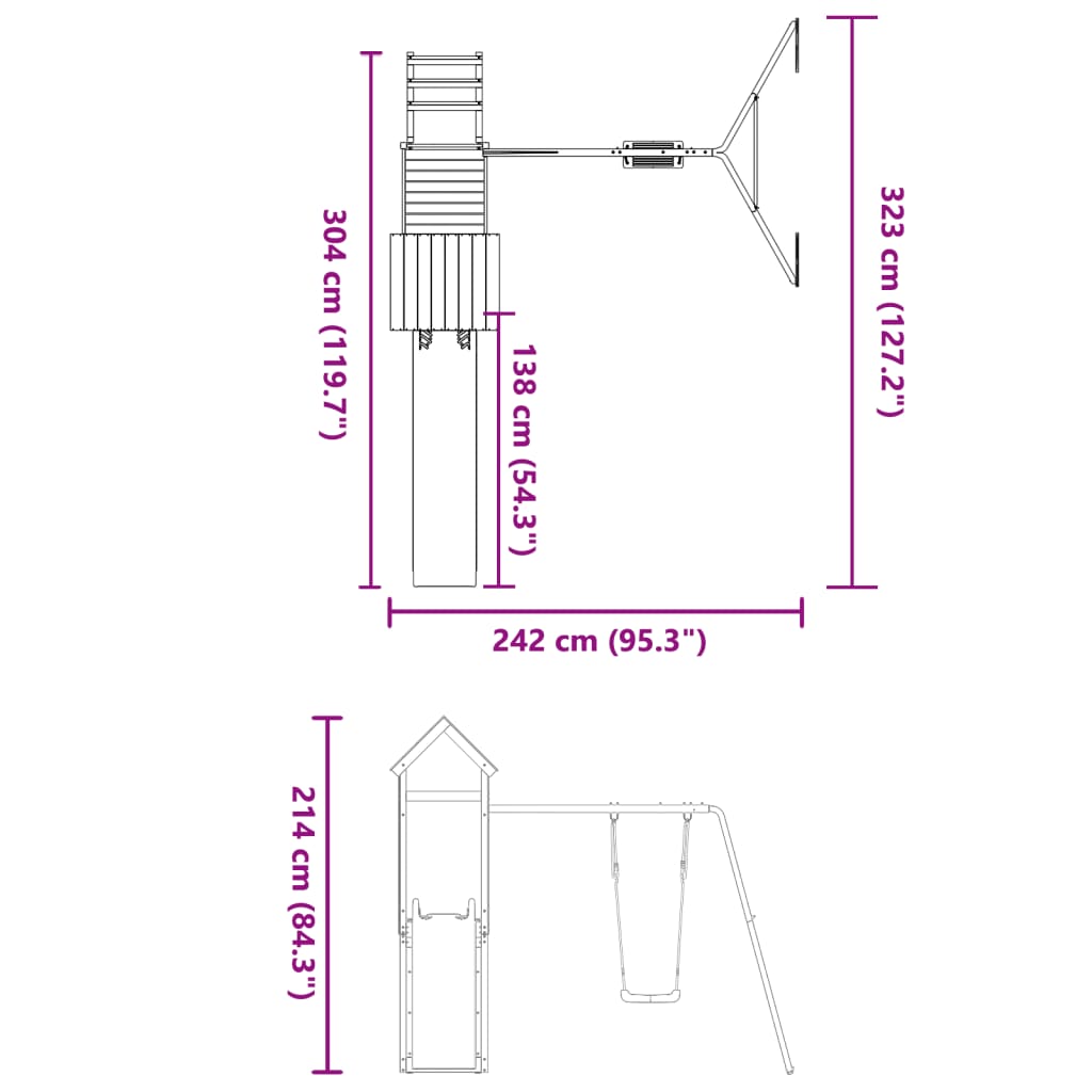 Set de joacă pentru exterior, lemn masiv de pin