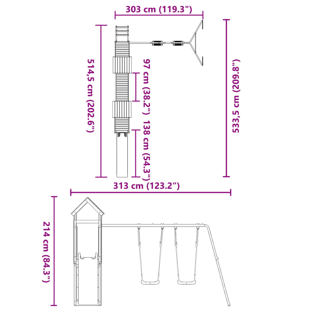 Set de joacă pentru exterior, lemn masiv de pin