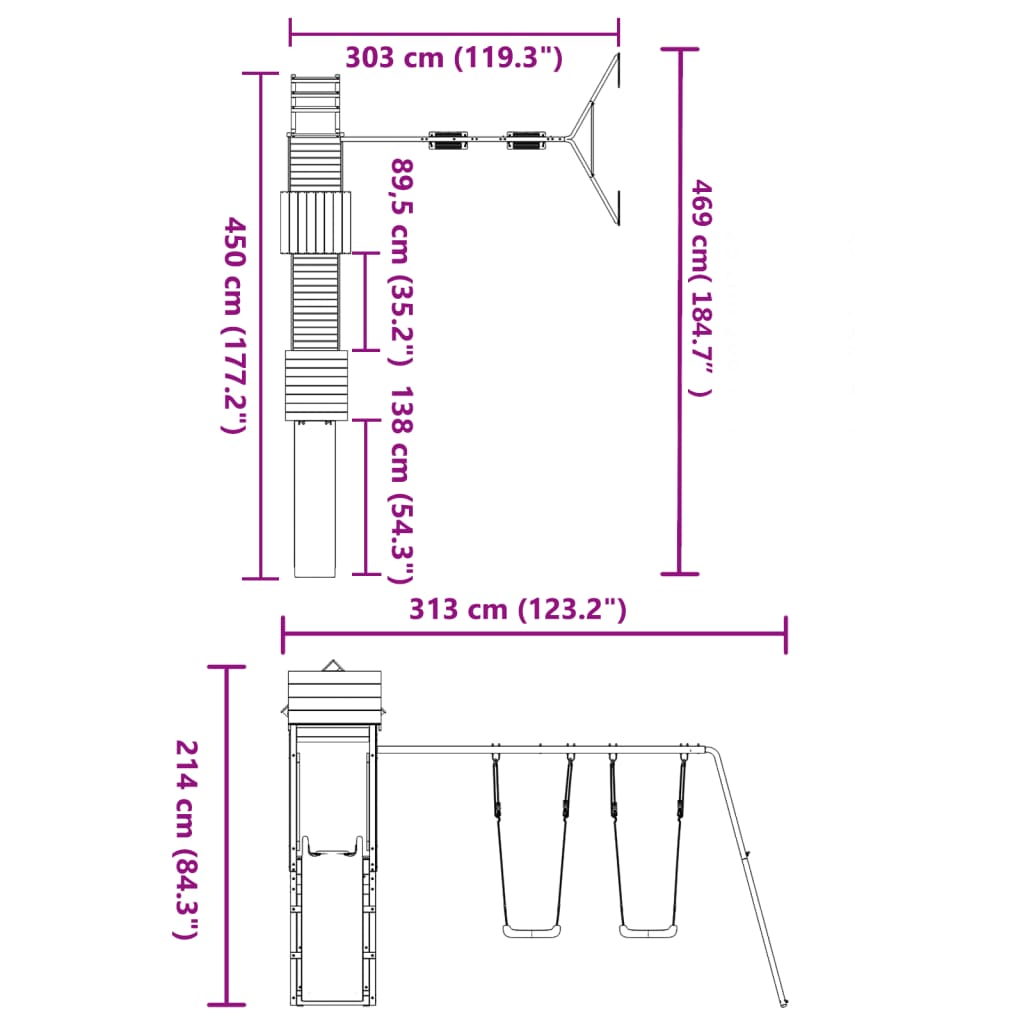 Set de joacă pentru exterior, lemn masiv de pin