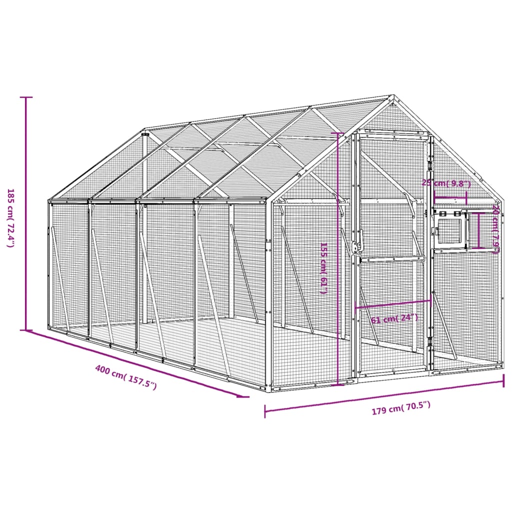 Volieră de păsări, antracit, 1,79x4x1,85 m, aluminiu