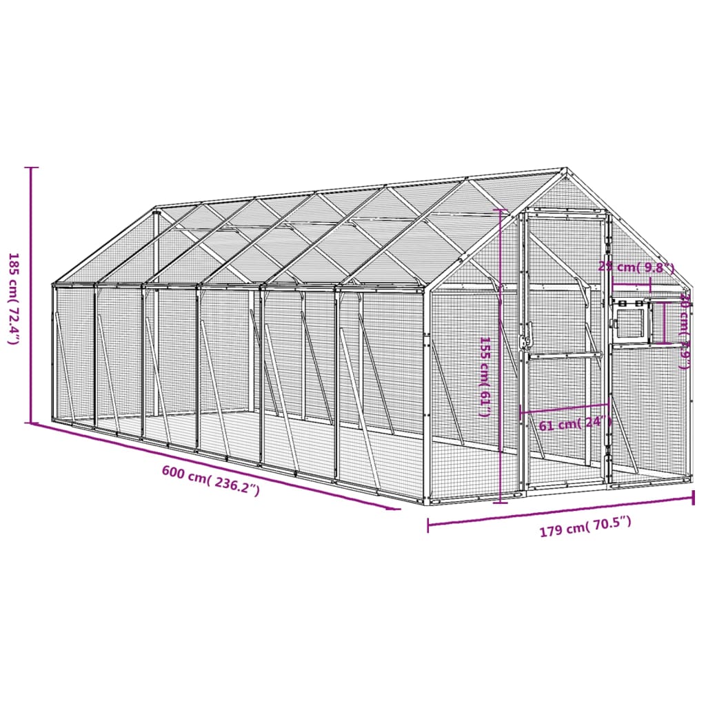 Volieră de păsări, antracit, 1,79x6x1,85 m, aluminiu