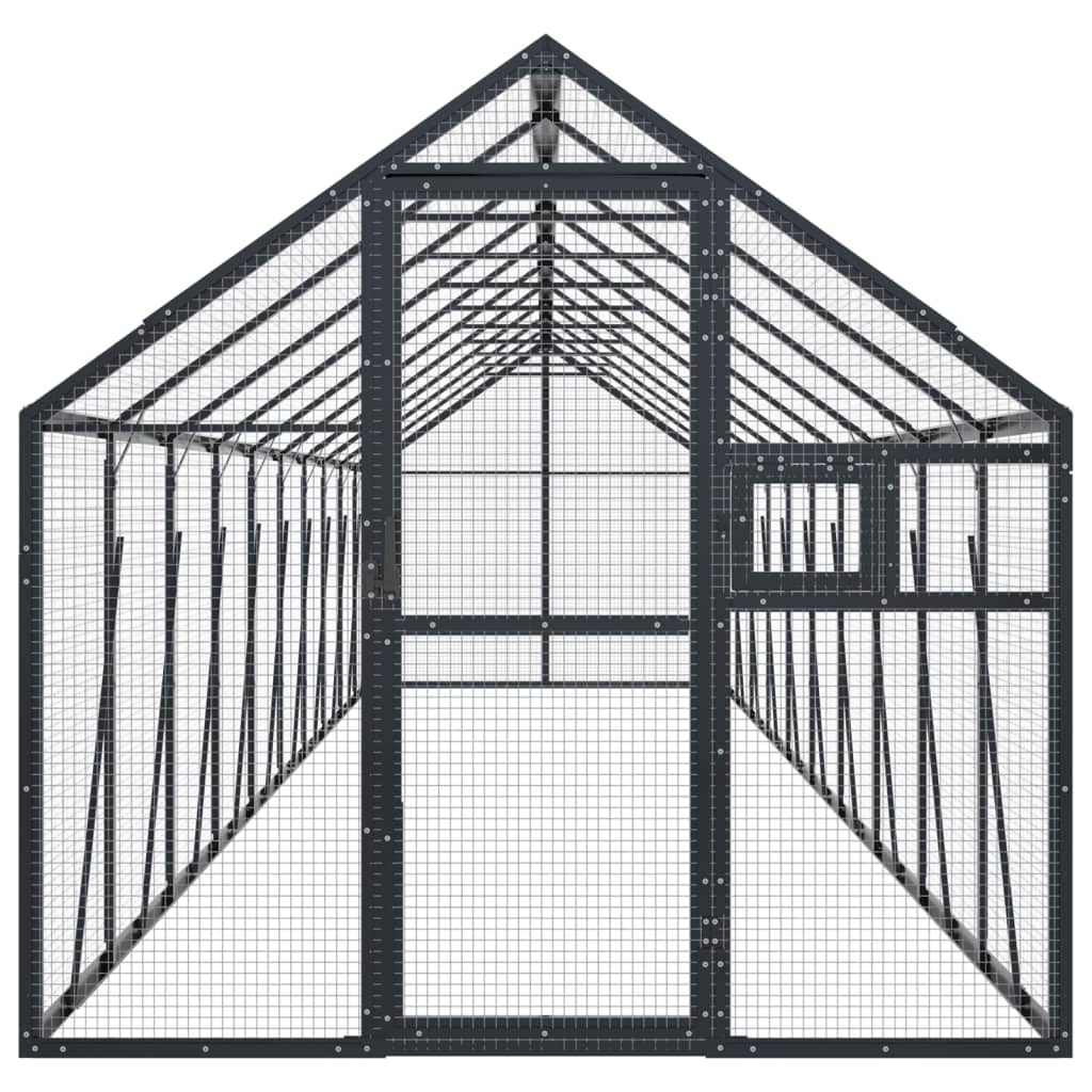 Volieră de păsări, antracit, 1,79x10x1,85 m, aluminiu