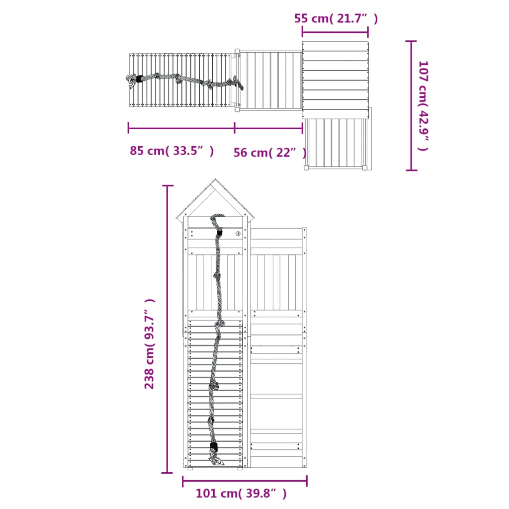 Căsuță de joacă cu perete de cățărat, lemn de pin impregnat