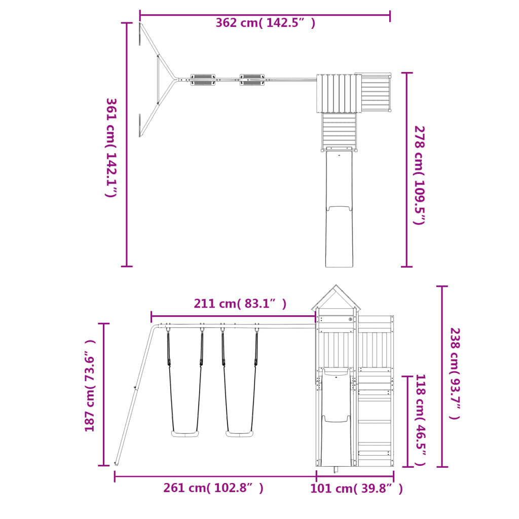 Set de joacă pentru exterior, lemn masiv de pin