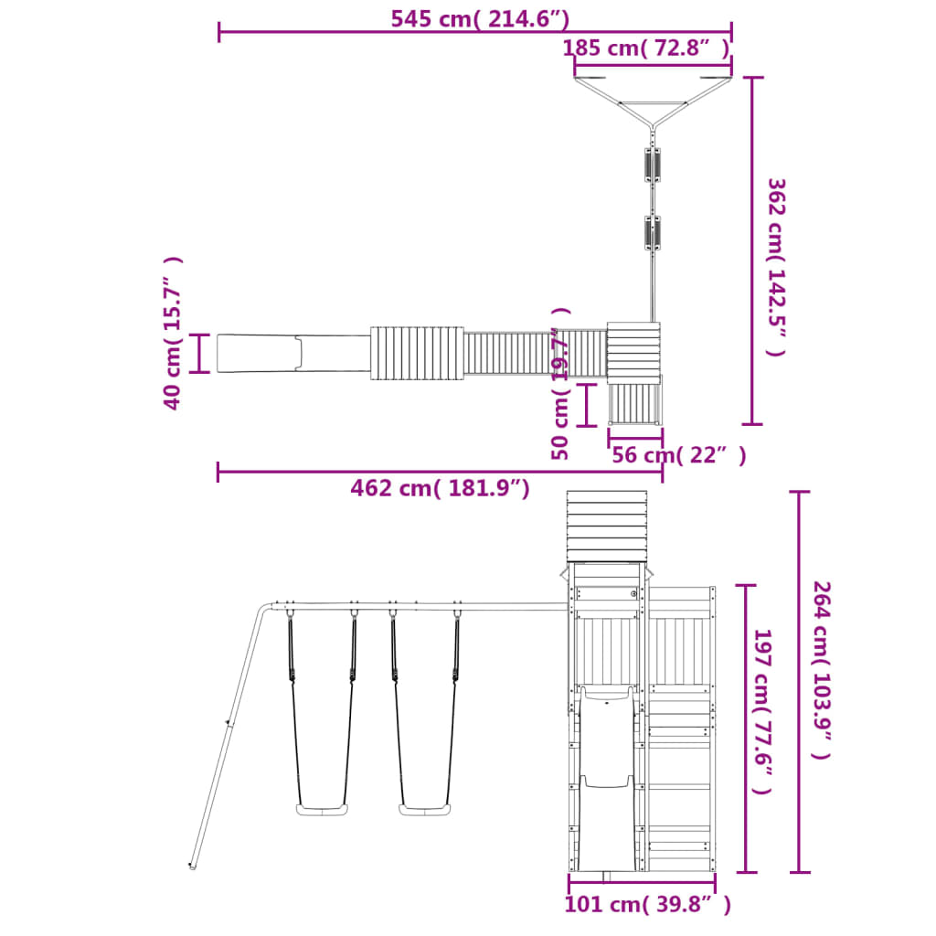 Set de joacă pentru exterior, lemn masiv de pin