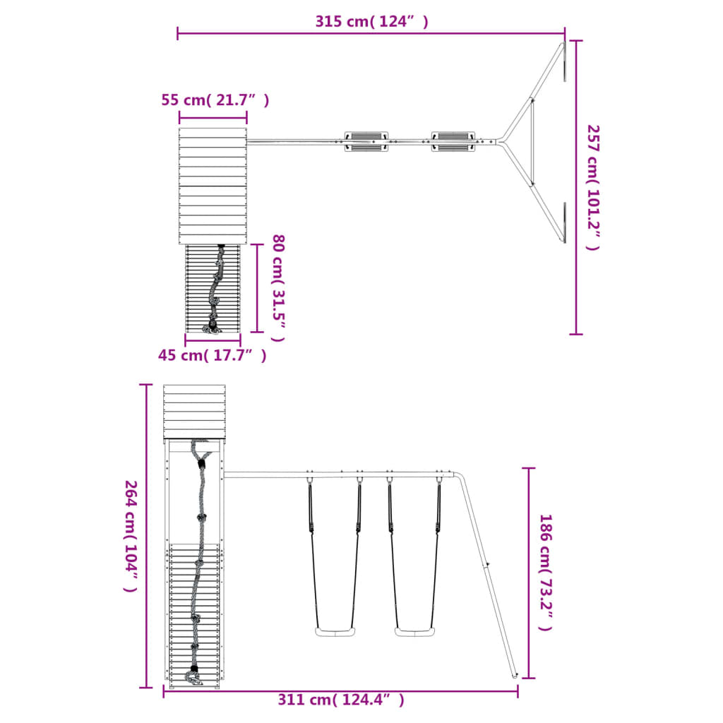 Set de joacă pentru exterior, lemn masiv de pin