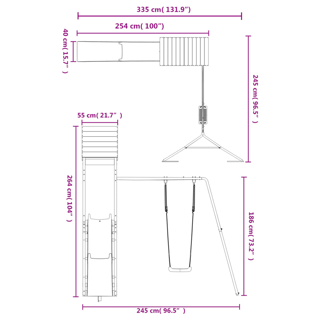 Set de joacă pentru exterior, lemn masiv de pin