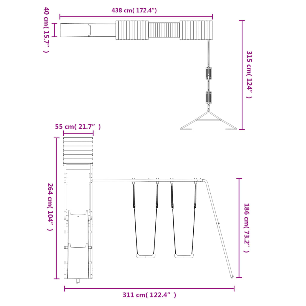 Set de joacă pentru exterior, lemn masiv de pin