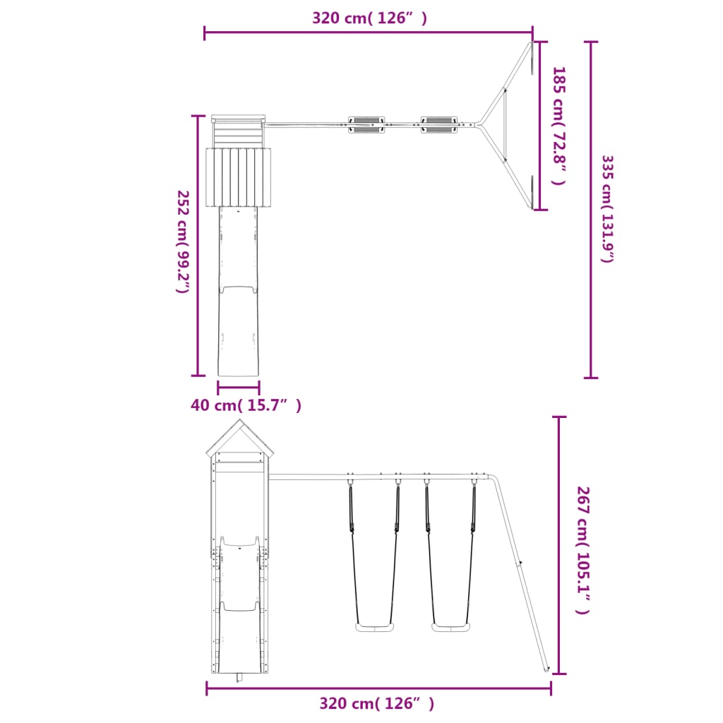 Set de joacă pentru exterior, lemn masiv de pin