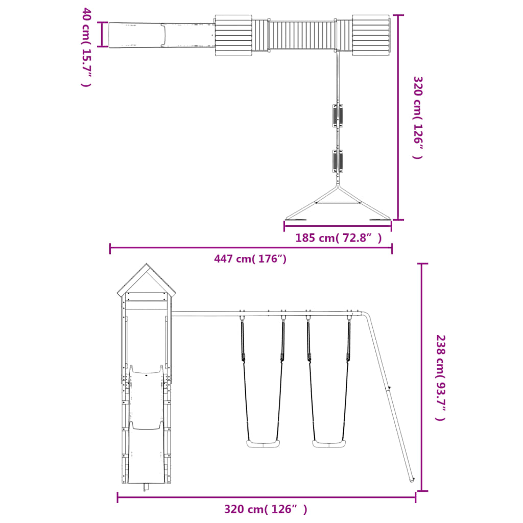 Set de joacă pentru exterior, lemn masiv de pin