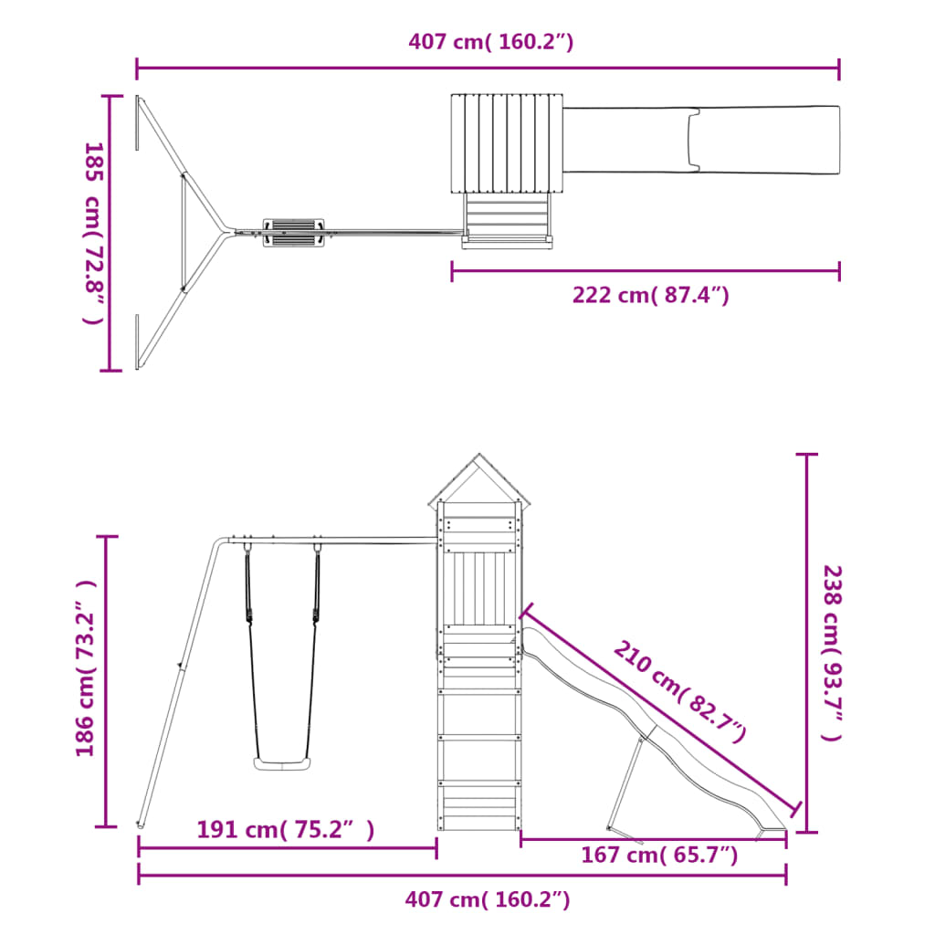 Set de joacă pentru exterior, lemn masiv de pin