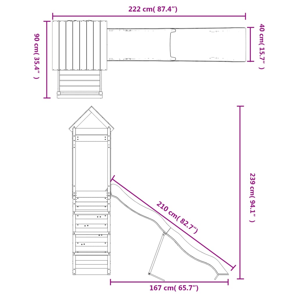 Set de joacă pentru exterior, lemn masiv de pin