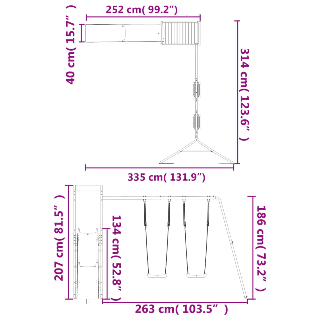 Set de joacă pentru exterior, lemn masiv de pin