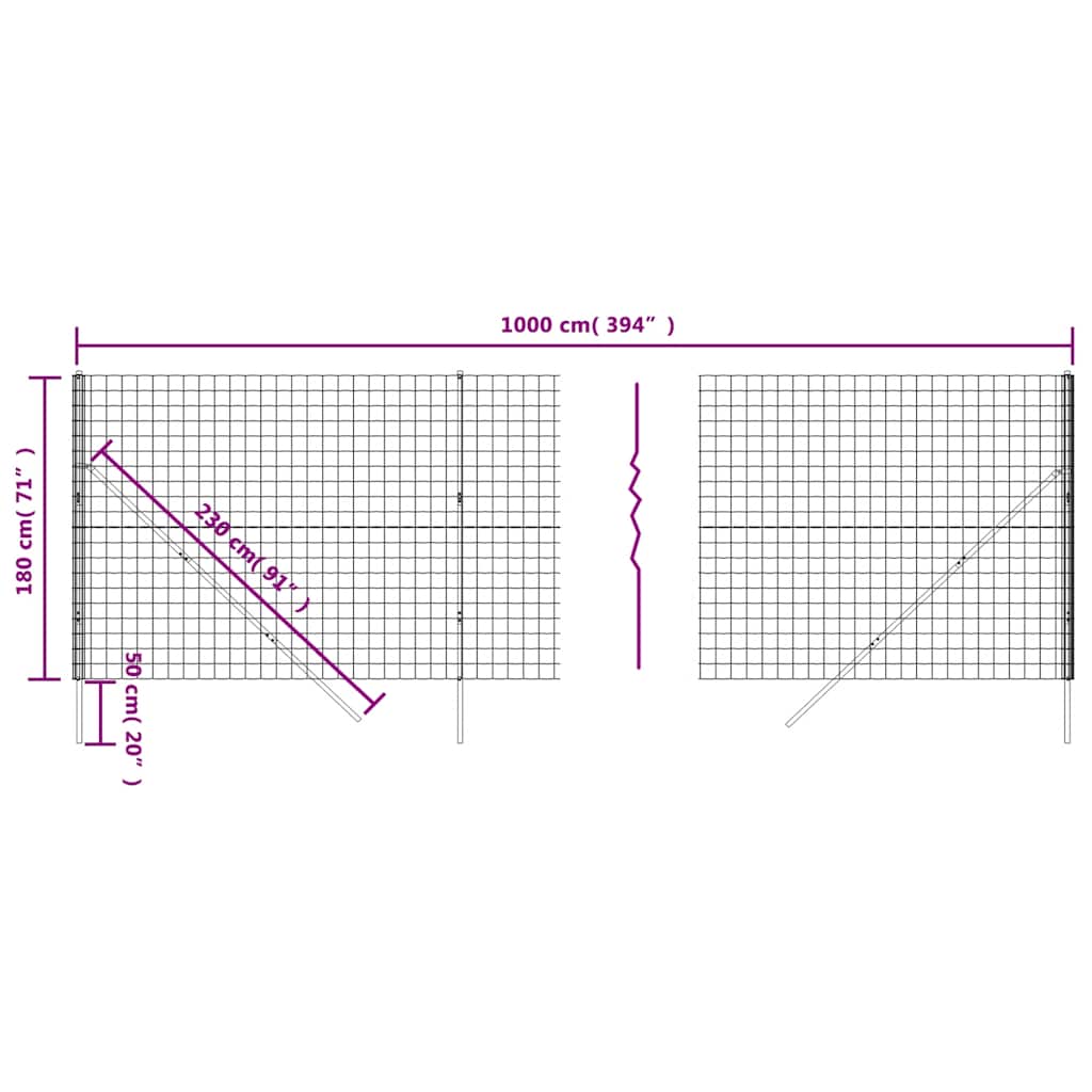 Gard plasă de sârmă, verde, 1,8x10 m, oțel galvanizat