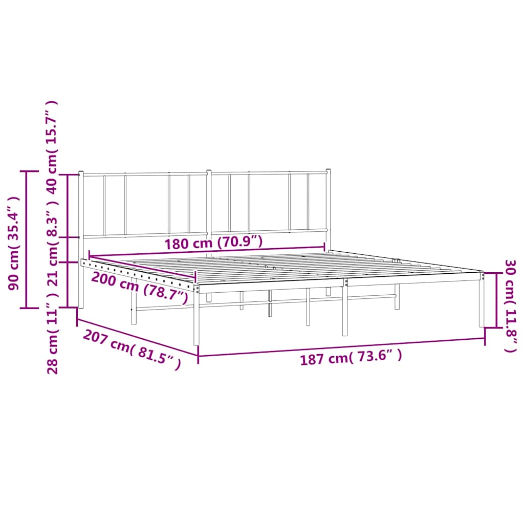 Cadru de pat metalic cu tăblie, alb, 180x200 cm