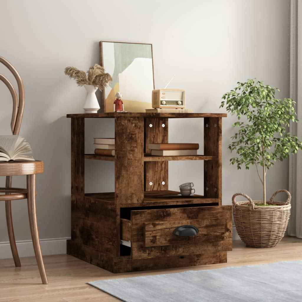 Masă laterală, stejar afumat, 50x50x60 cm, lemn prelucrat