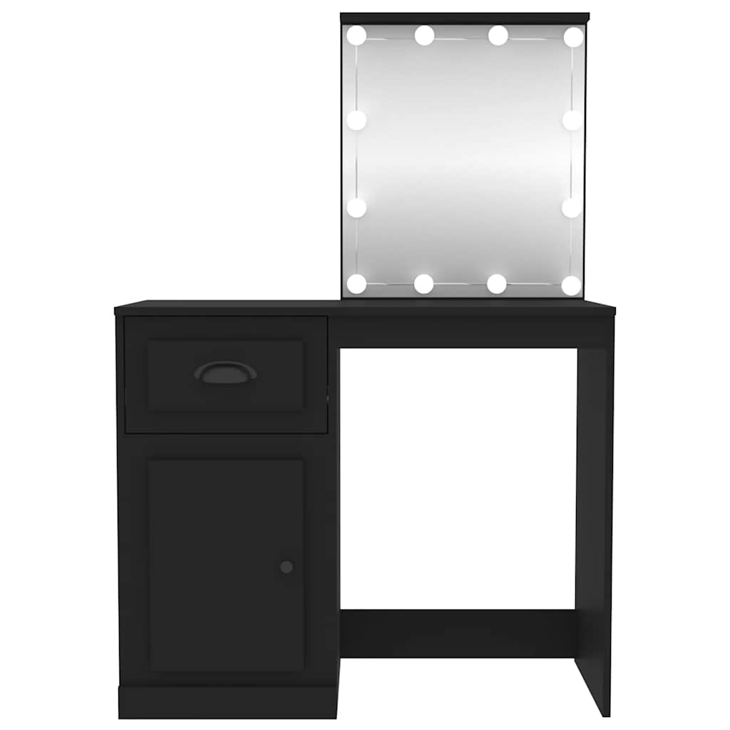 Masă de toaletă cu LED, negru, 90x50x132,5 cm, lemn prelucrat