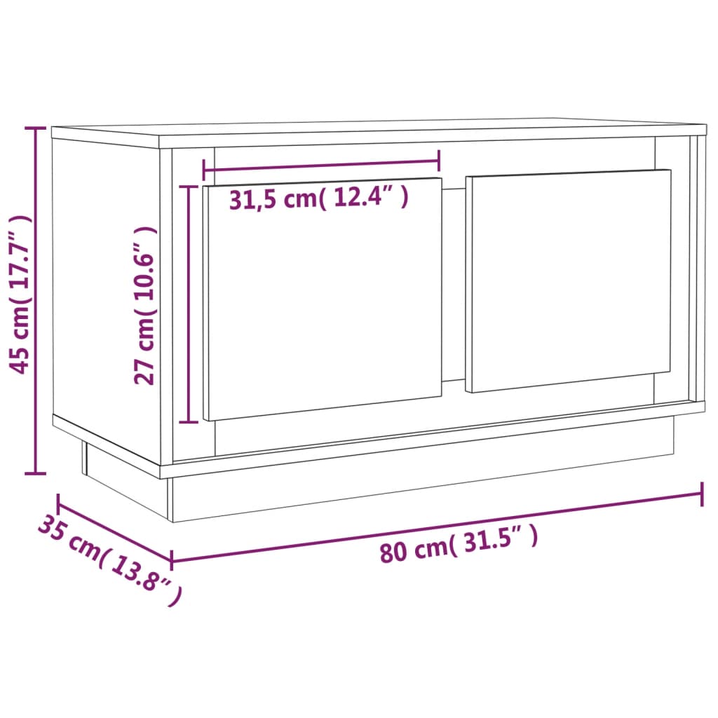 Comodă TV, alb extralucios, 80x35x45 cm, lemn prelucrat