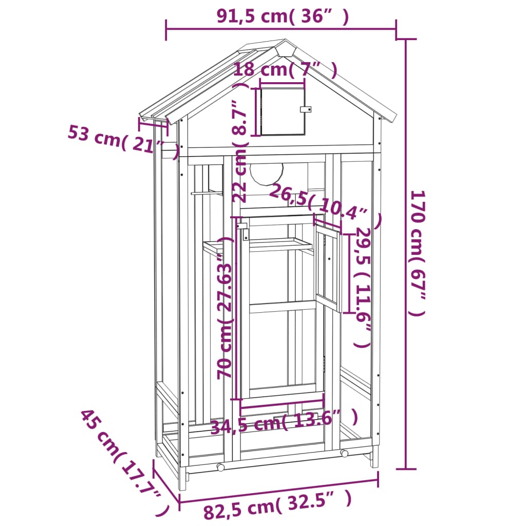 Colivie de păsări maro 91,5x53x170 cm din lemn masiv de pin