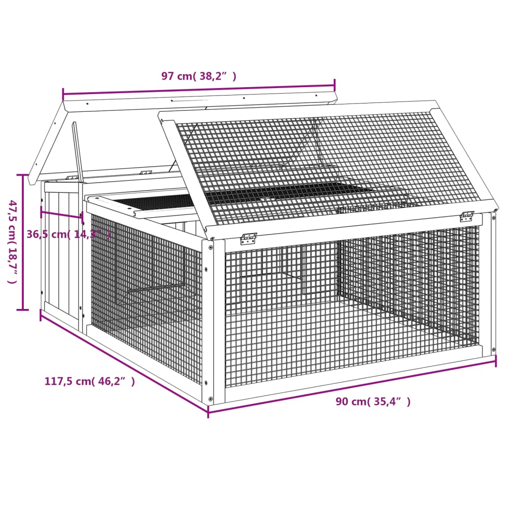 Cușcă pentru iepuri, gri, 117,5x97x47,5 cm, lemn masiv de pin