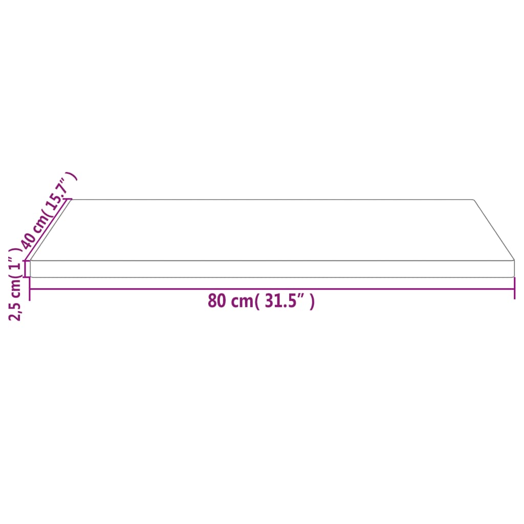 Blat de masă alb 80x40x2,5 cm lemn masiv de pin dreptunghiular