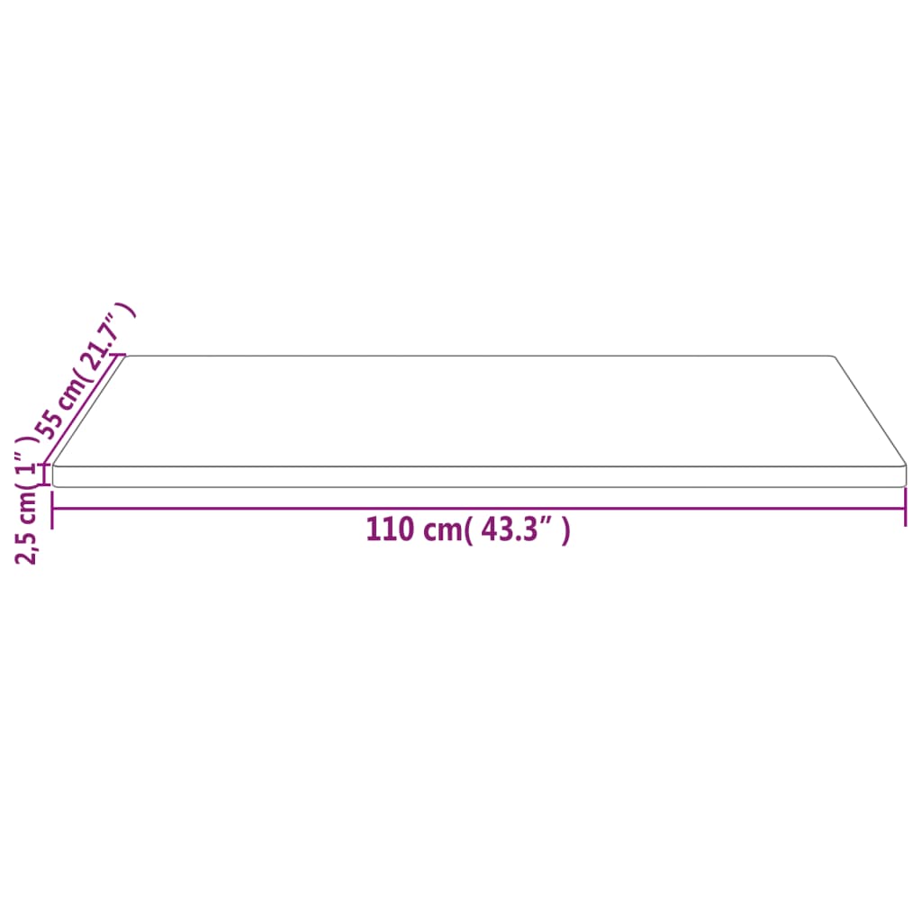 Blat de masă alb 110x55x2,5 cm lemn masiv de pin dreptunghiular