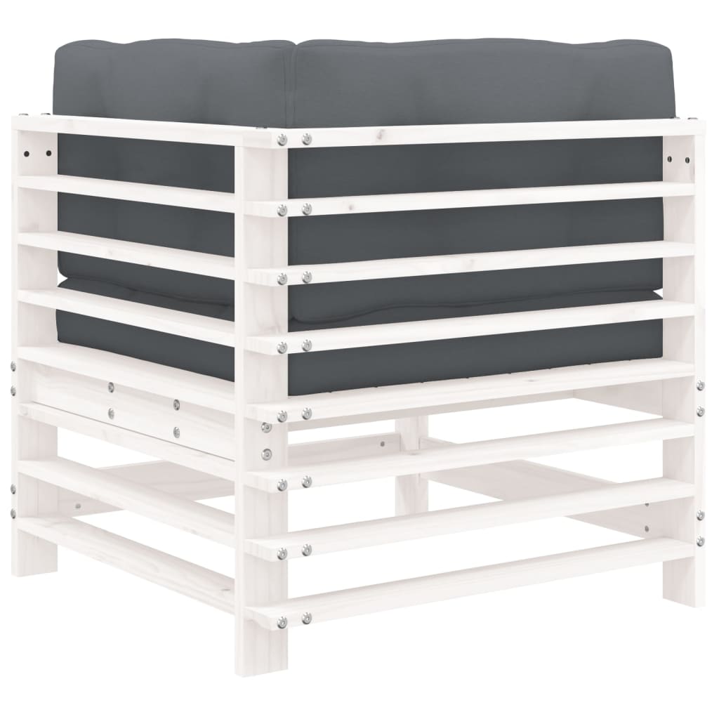 Canapele colțar cu perne, 2 buc., alb, lemn masiv de pin