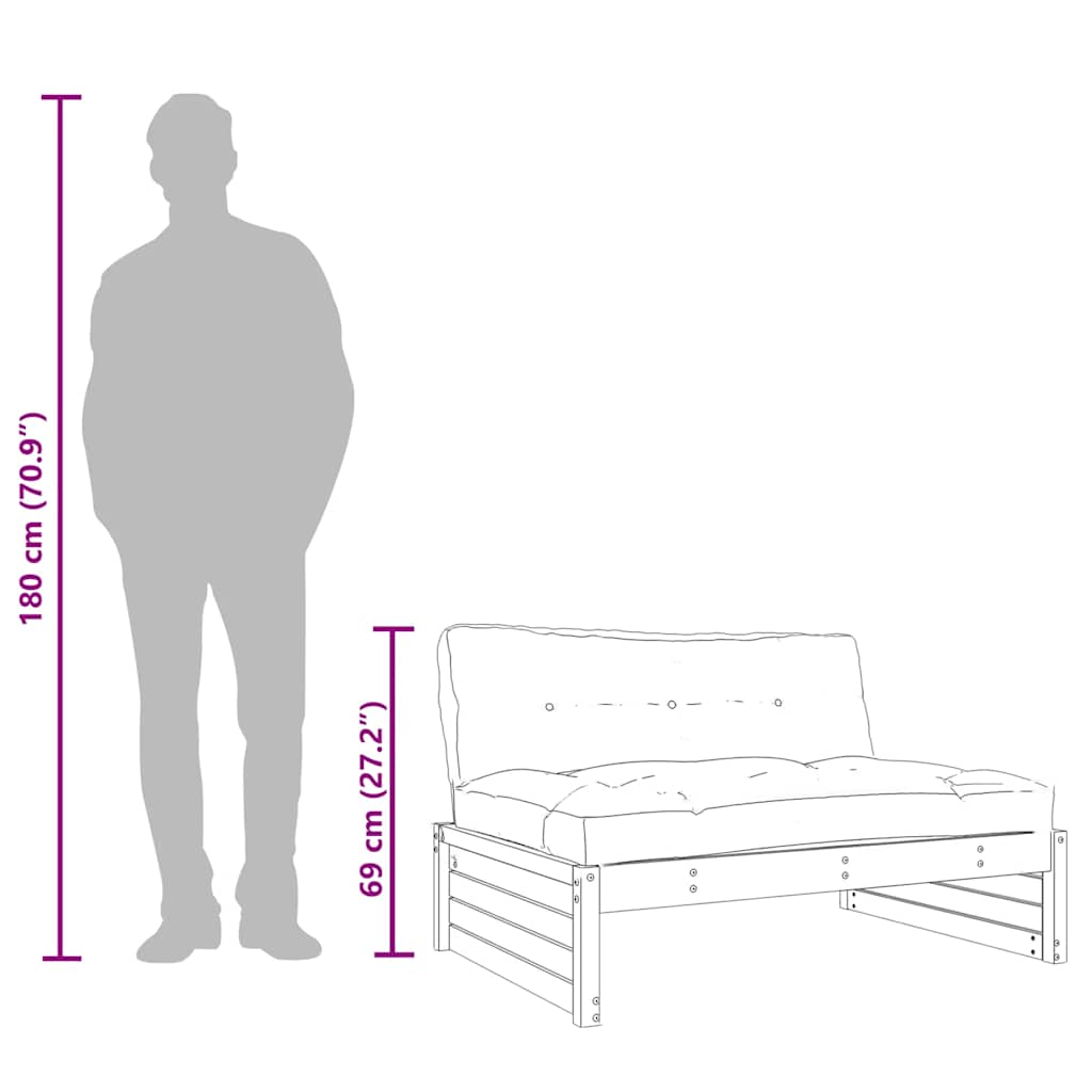 Canapea de mijloc, 120x80 cm, maro miere, lemn masiv de pin