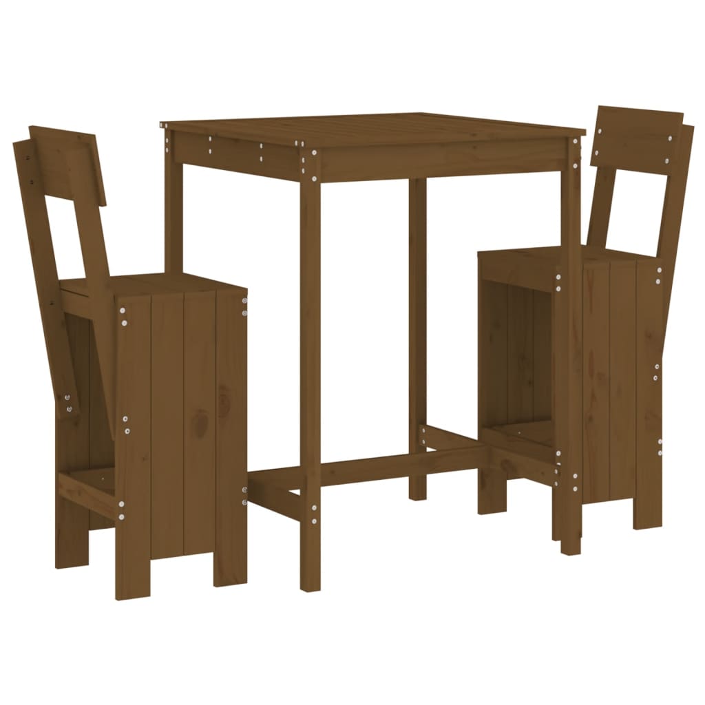 Set mobilier de bar, 3 piese, maro miere, lemn masiv de pin