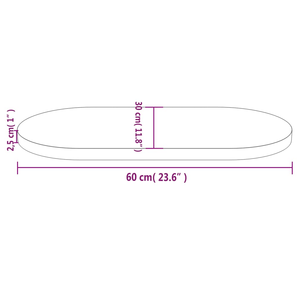 Blat de masă, alb, 60x30x2,5 cm, lemn masiv de pin, oval