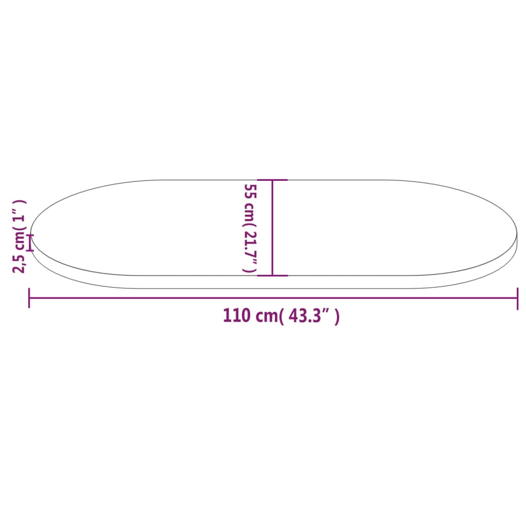 Blat de masă, 110x55x2,5 cm, lemn masiv de pin, oval