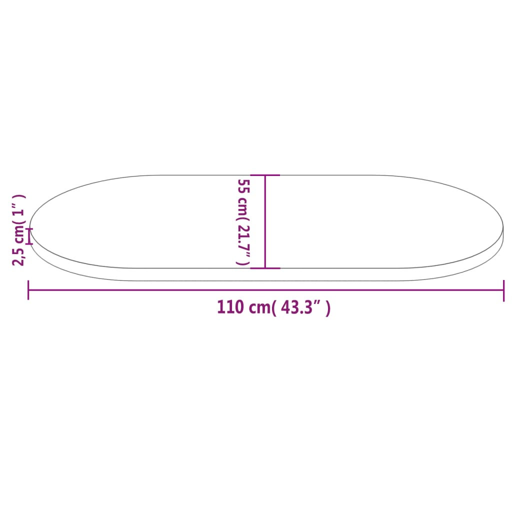 Blat de masă, alb, 110x55x2,5 cm, lemn masiv de pin, oval