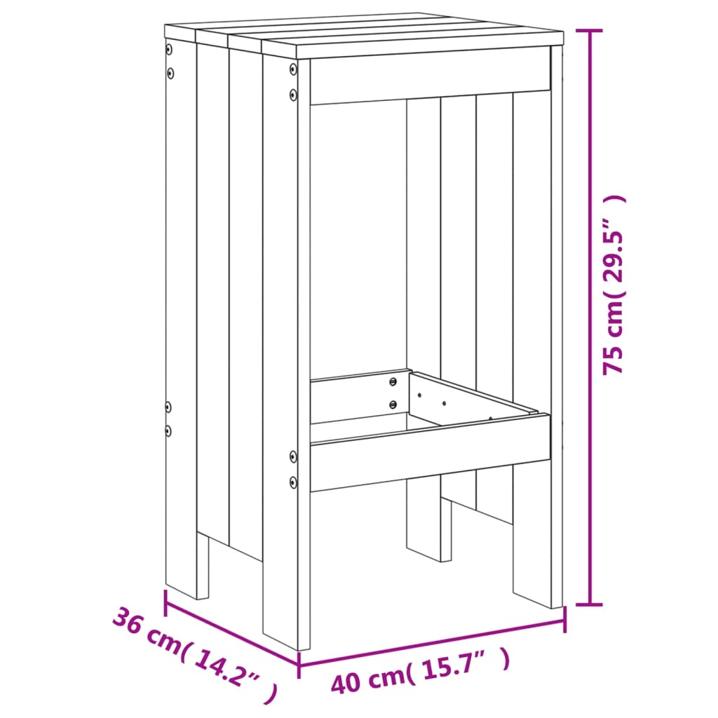 Taburete de bar, 2 buc., gri, 40x36x75 cm, lemn masiv de pin