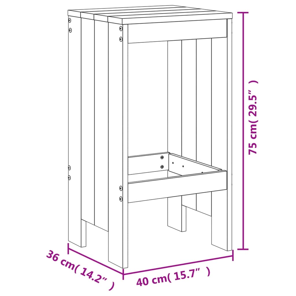 Taburete de bar, 2 buc., negru, 40x36x75 cm, lemn masiv de pin